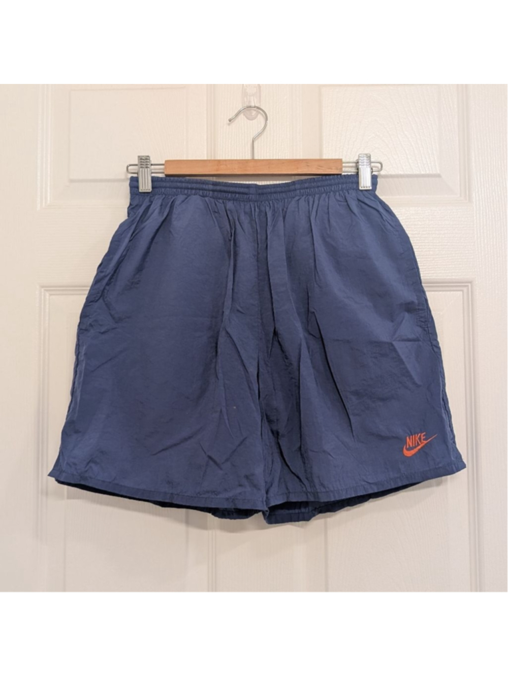 VTG 90s Nike Spellout Graphic Nylon Windbreaker Shorts Mens M Blue Orange Swoosh